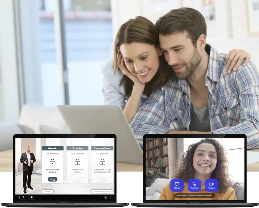 iVOD-Plattform mit Videoberatung auf Laptop und Bildschirm